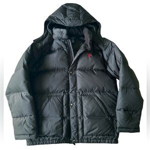 Polo Ralph Lauren Womens Black Down Puffer Jacket Size XL Removable Hood Travel